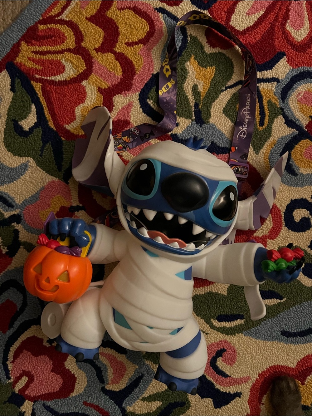❤️❤️Disney Blue & White Stitch Mummy Trick-or-Treat Popcorn Bucket with Pumpkin